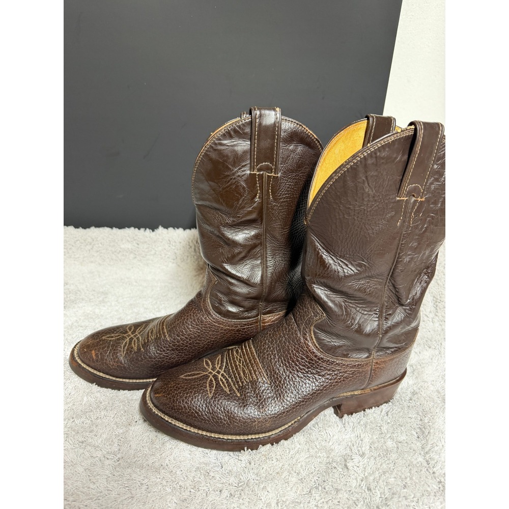 Vtg Justin 3296 Mens‎ Brown Pebbled Leather Western Cowboy Boots Made in USA 8.5